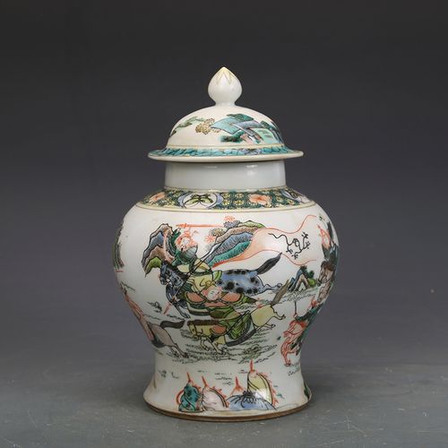 清康熙瓷器五彩战将图茶叶罐古董古玩明清老瓷器旧货老货收藏摆件