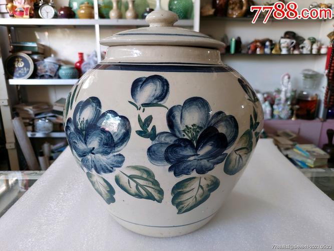 精品大型50年代朝鲜高丽手绘图案老瓷器盖罐